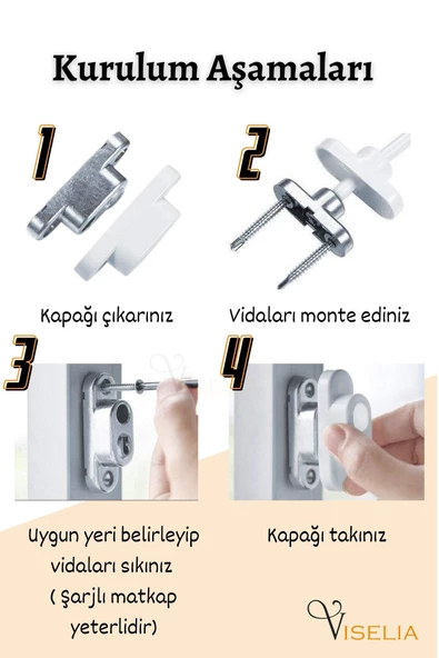 Viselia Gri Pencere Kilidi 1 Adet Halatlı Çocuk Güvenlik Emniyet Hırsız Pimapen Pvc Kapı Bebek Kilidi - 3