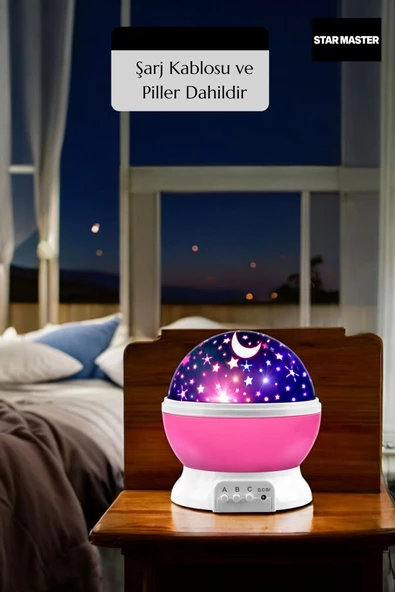 Star Master Masa Lambası Gökyüzü Projeksiyon Gece Lambası Yıldızlı Gece Lambası Pembe - 3