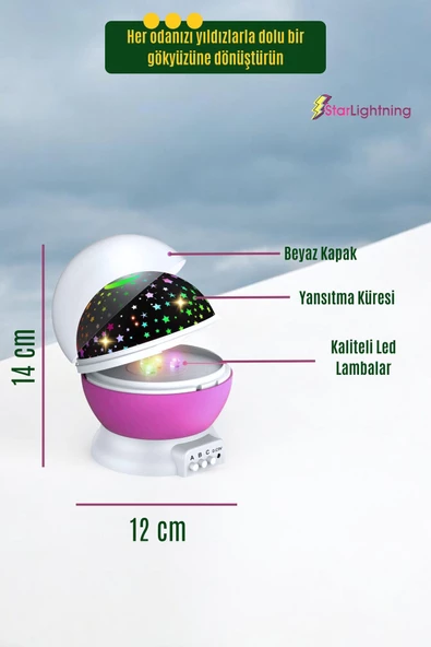 StarLightning Yıldızlı Gece Lambası Çocuk Masa Lambası Dekoratif Lamba Pembe - 3