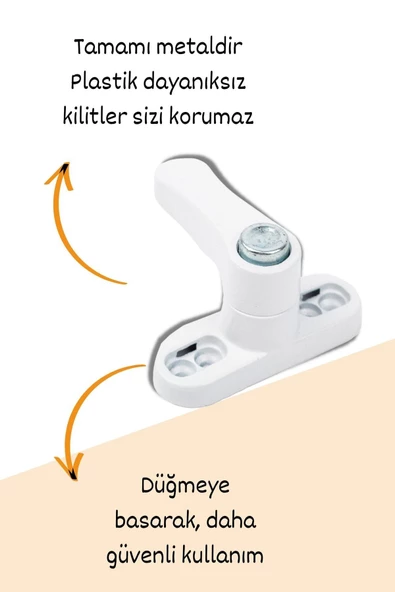 Viselia Pencere Emniyet Kilidi 6 Adet Güvenlik Düğmeli Metal Kilit - Resim 3