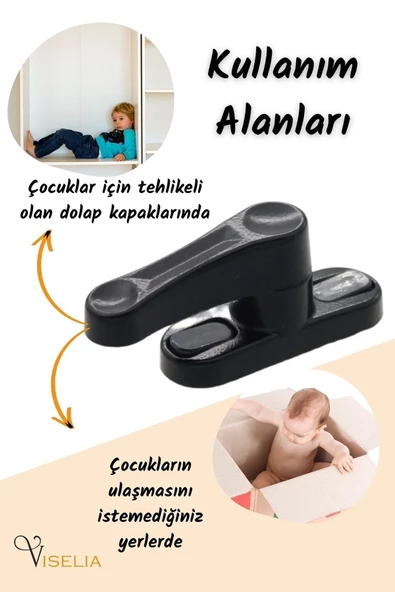 Viselia Siyah Pencere Emniyet Kilidi 2 Adet Çocuk Hırsız Kilidi Çekmeli Metal Kilit - 6