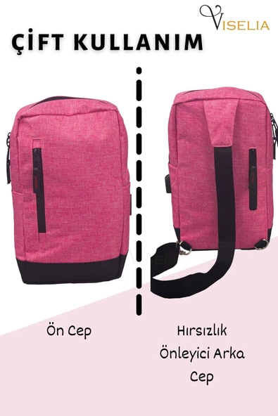 Viselia Göğüs Omuz Çantası Sırt Çantası Usb Girişli Su Geçirmez Çanta - 6