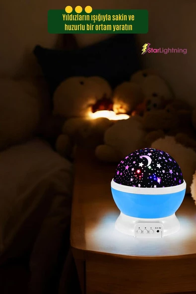 StarLightning Yıldızlı Gece Lambası Çocuk Masa Lambası Dekoratif Lamba Mavi - 6