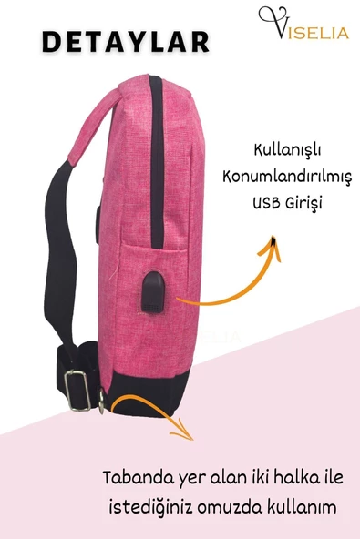 Viselia Göğüs Omuz Çantası Sırt Çantası Usb Girişli Su Geçirmez Çanta - 5