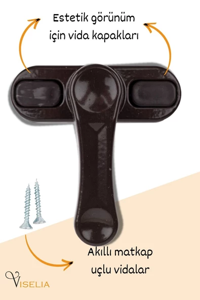 Viselia Pencere Kilidi Pimapen Kilidi Pencere Çocuk Kilidi Pencere Emniyet Kilidi Koyu Kahve 6 Adet - 4