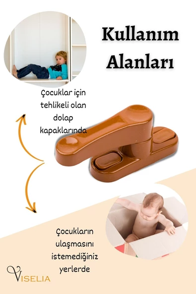 Viselia Pencere Kilidi Pimapen Kilidi Pencere Çocuk Kilidi Pencere Emniyet Kilidi Açık Kahve 6 Adet - Resim 6
