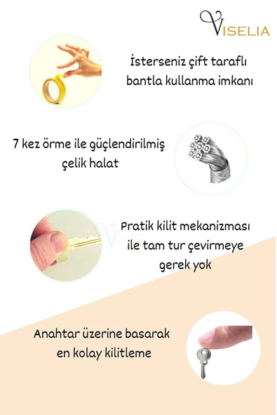 Viselia Açık Kahve Pencere Kilidi 3 Adet Halatlı Çocuk Güvenlik Emniyet Hırsız Kapı Bebek Kilidi - 5