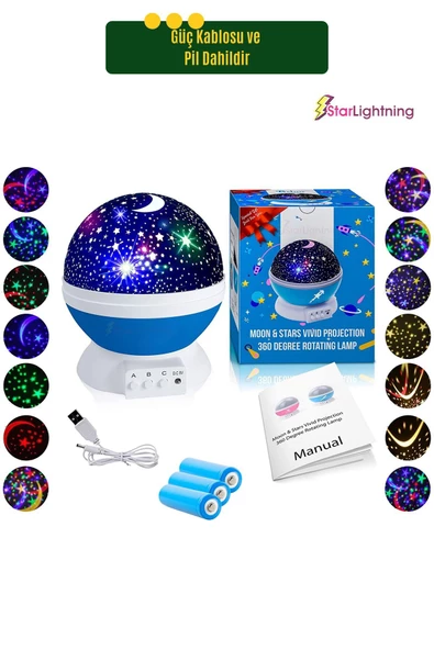 StarLightning Yıldızlı Gece Lambası Çocuk Masa Lambası Dekoratif Lamba Mavi - 2