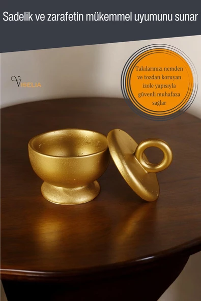 Viselia Takı Kutusu Takı Organizer Kapaklı Kutu Takı Düzenleyici Altın Renk Model 7 - 6