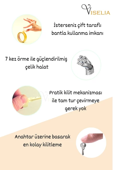 Viselia Anahtarlı Çelik Halatlı Pencere Çocuk Kilidi Çocuk Emniyet Kilidi 4 Adet Açık Kahve - 5