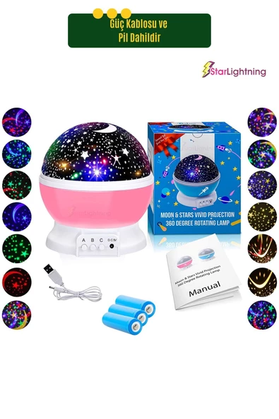 StarLightning Yıldızlı Gece Lambası Çocuk Masa Lambası Dekoratif Lamba Pembe - 2