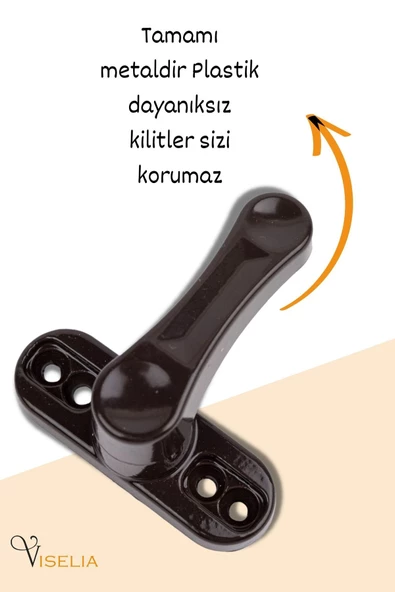 Viselia Pencere Kilidi Pimapen Kilidi Pencere Çocuk Kilidi Pencere Emniyet Kilidi Koyu Kahve 6 Adet - 3