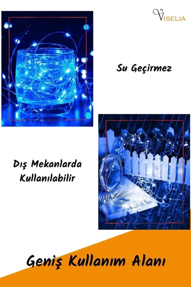 Viselia Peri Led Çok Amaçlı Dekoratif Aydınlatma 3 Metre Piller Dahil Şerit Parti Işığı Mavi Renk - 5