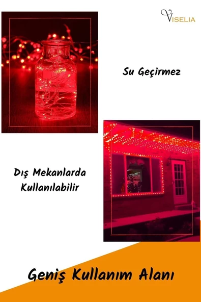 Viselia Peri Led Çok Amaçlı Dekoratif Aydınlatma 3 Metre Piller Dahil Şerit Parti Işığı Kırmızı Renk - 5