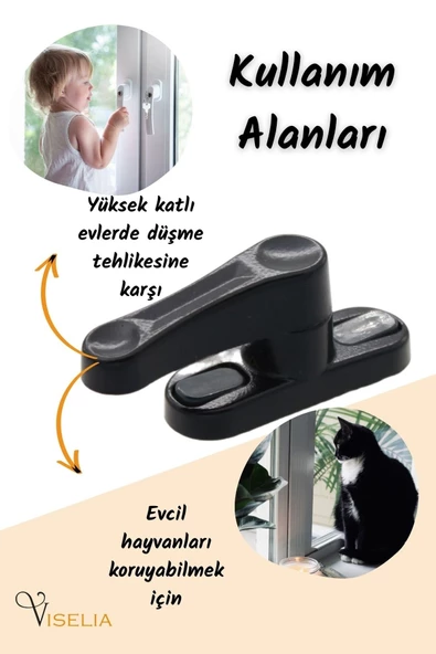 Viselia Siyah Pencere Emniyet Kilidi 2 Adet Çocuk Hırsız Kilidi Çekmeli Metal Kilit - 8