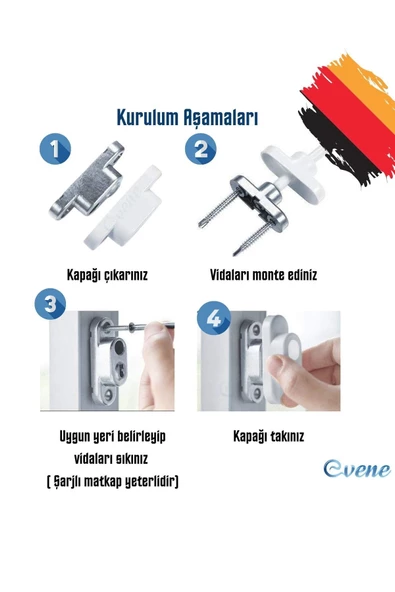 Evene Siyah Pencere Kilidi 2 Adet Halatlı Çocuk Güvenlik Emniyet Hırsız Pimapen Pvc Kapı Bebek Kilit - 7