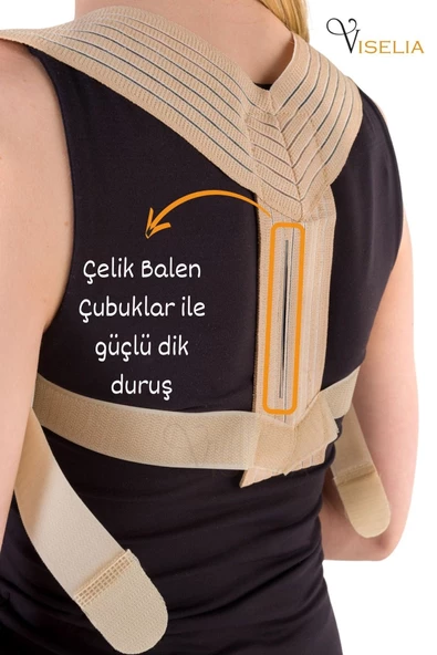 Viselia Dik Duruş Korsesi Omuz Misina Ipli Çelik Balen Bel Korsesi Kamburluk Önleyici Korse - 2