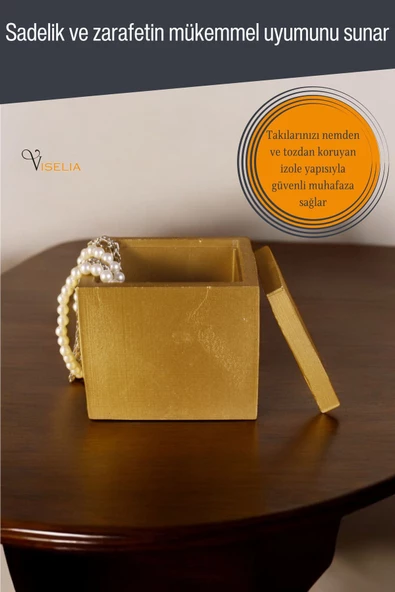 Viselia Takı Kutusu Takı Organizer Kapaklı Kutu Takı Düzenleyici Altın Renk Model 13 - 6