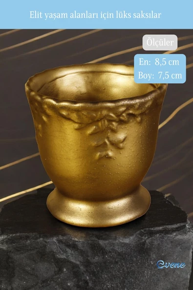 Evene Saksı Dekoratif Saksı Kaktüs Saksısı Sukulent Saksısı Küçük Saksı Model 32 Gold Saksı - Resim 2