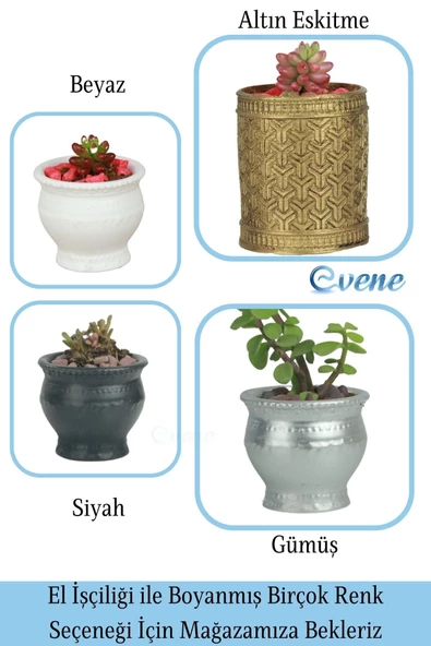 Evene Saksı Dekoratif Saksı Kaktüs Saksısı Sukulent Saksısı Küçük Saksı Model 42 Altın Saksı - Resim 7