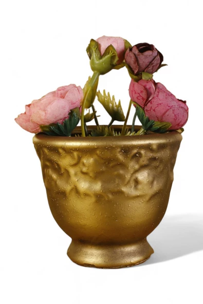 Evene Saksı Dekoratif Saksı Kaktüs Saksısı Sukulent Saksısı Küçük Saksı Model 31 Altın Eskitme Saksı ürün görseli 1