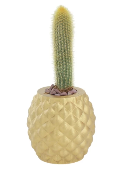 Stein Kohle Çiçek Saksısı Büyük Boy 1 Adet Altın Renk Uygulamalı Ananas Model ürün görseli