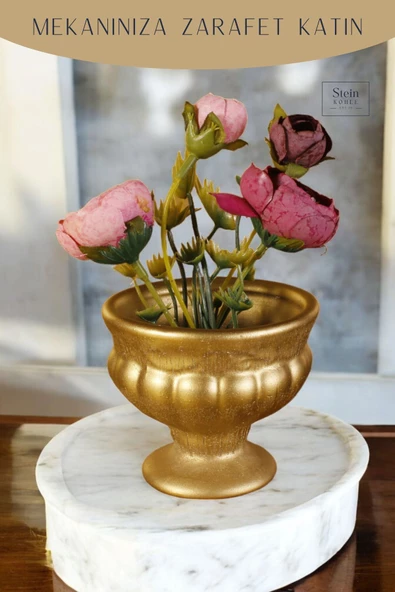 Stein Kohle Dekoratif Saksı Minik Kaktüs Saksısı Altın Renk Model 34 - Resim 3