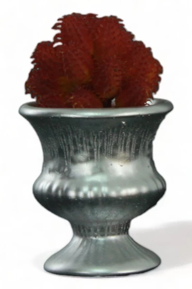 Evene Saksı Dekoratif Saksı Kaktüs Saksısı Sukulent Saksısı Küçük Saksı Model 33 Gümüş Saksı ürün görseli 1