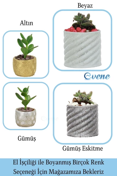 Evene Saksı Dekoratif Saksı Kaktüs Saksısı Sukulent Saksısı Küçük Saksı Model 39 Beyaz Saksı - Resim 7