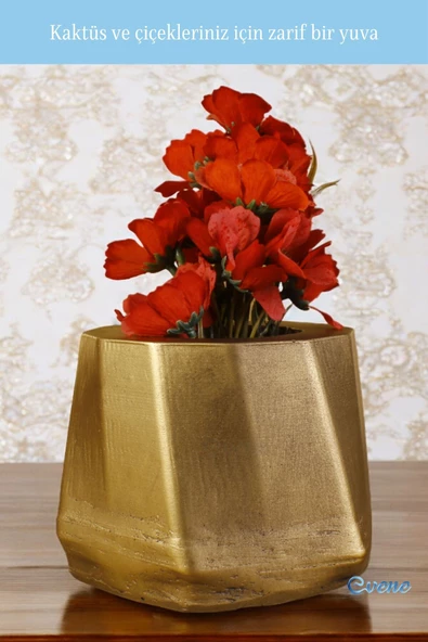 Evene Saksı Büyük Saksı Çiçek Saksısı Büyük Boy Saksı Salon Saksısı Model 8 Altın Eskitme Saksı - Resim 4