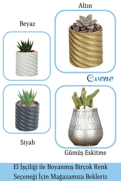 Evene Saksı Dekoratif Saksı Kaktüs Saksısı Sukulent Saksısı Küçük Saksı Model 35 Siyah Gümüş Saksı - Resim 7
