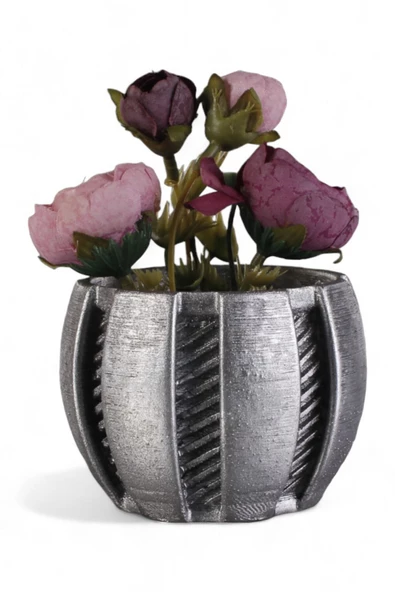 Evene Saksı Dekoratif Saksı Kaktüs Saksısı Sukulent Saksısı Küçük Saksı Model 41 Gümüş Eskitme Saksı ürün görseli 1