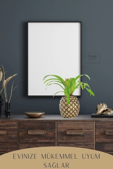 Stein Kohle Çiçek Saksısı Büyük Boy 1 Adet Altın Renk Eskitme Uygulamalı Ananas Model - Resim 6