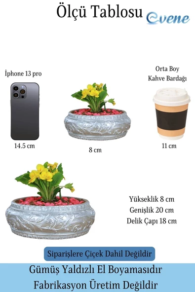 Evene Saksı Büyük Saksı Çiçek Saksısı Büyük Boy Saksı Salon Saksısı Model 5 Gümüş Saksı - 2