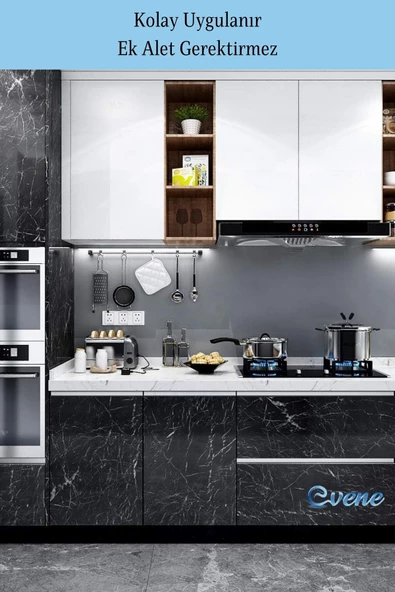 Evene Mermer Desenli Yapışkanlı Kaplama - Mutfak, Banyo, Tezgah, Duvar ve Masa İçin 5 Metre - Resim 4