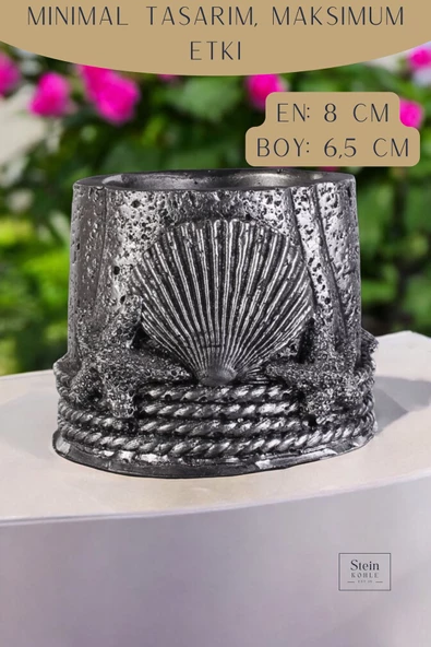 Stein Kohle Dekoratif Saksı Minik Kaktüs Saksısı Gümüş Eskitme Renk 1 Adet Deniz Ürünlü Model - Resim 2