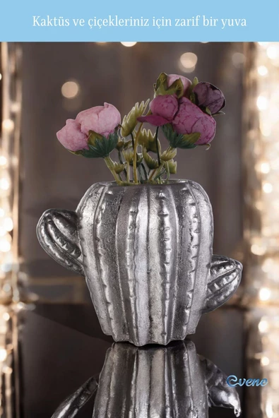 Evene Saksı Dekoratif Saksı Kaktüs Saksısı Sukulent Saksısı Küçük Saksı Model 11 Gümüş Eskitme Saksı - Resim 4