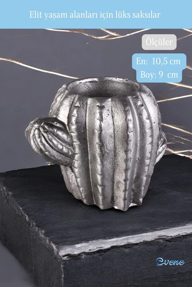 Evene Saksı Dekoratif Saksı Kaktüs Saksısı Sukulent Saksısı Küçük Saksı Model 11 Gümüş Eskitme Saksı - Resim 2