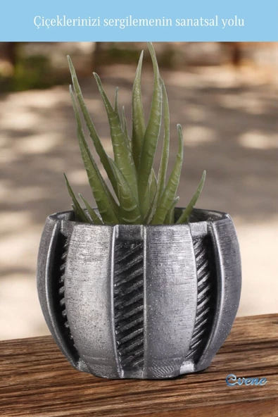 Evene Saksı Dekoratif Saksı Kaktüs Saksısı Sukulent Saksısı Küçük Saksı Model 41 Gümüş Eskitme Saksı - Resim 3