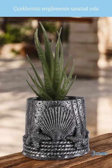 Evene Saksı Dekoratif Saksı Kaktüs Saksısı Sukulent Saksısı Küçük Saksı Model 5 Gümüş Eskitme Saksı - Resim 3