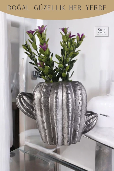Stein Kohle Dekoratif Saksı Minik Kaktüs Saksısı Gümüş Eskitme Renk 1 Adet Kaktüs Model - Resim 5