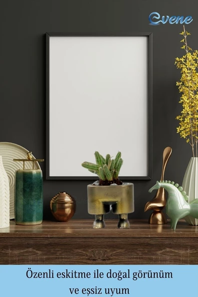 Evene Saksı Çiçek Kaktüs Saksısı Lüx 13 Cm Altın Eskitme Varak Boyalı Pantolon Desen Saksı Çiçeklik - 8