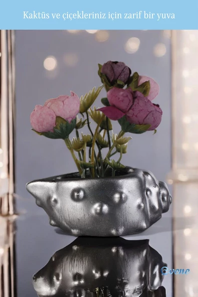 Evene Saksı Dekoratif Saksı Kaktüs Saksısı Sukulent Saksısı Küçük Saksı Model 18 Gümüş Eskitme Saksı - Resim 4