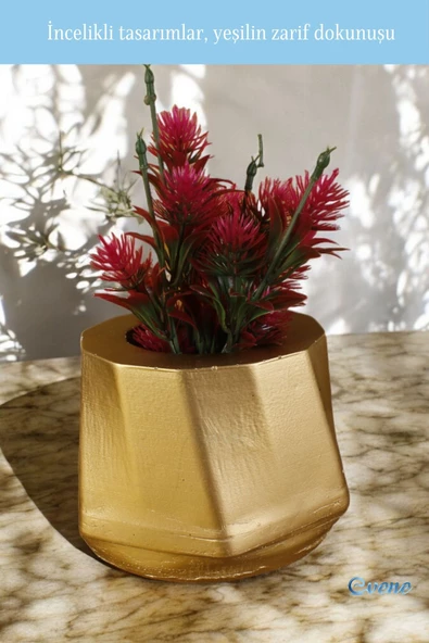 Evene Saksı Büyük Saksı Çiçek Saksısı Büyük Boy Saksı Salon Saksısı Model 8 Altın Saksı - Resim 5