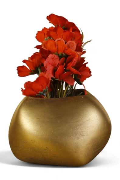 Evene Saksı Büyük Saksı Çiçek Saksısı Büyük Boy Saksı Salon Saksısı Model 14 Altın Eskitme Saksı ürün görseli