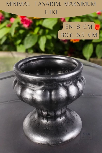 Stein Kohle Dekoratif Saksı Minik Kaktüs Saksısı Gümüş Eskitme Renk Model 34 - Resim 2