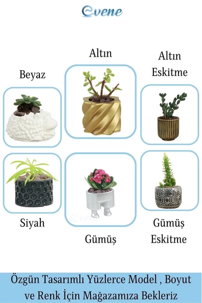 Evene Mini Çiçek Saksı Küçük Sukulent Gümüş Eskitme Kaktüs Saksısı Antika Model - 8