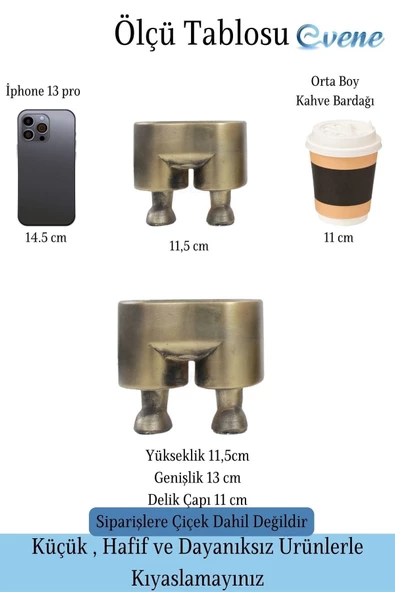 Evene Saksı Çiçek Kaktüs Saksısı Lüx 13 Cm Altın Eskitme Varak Boyalı Pantolon Desen Saksı Çiçeklik - 2