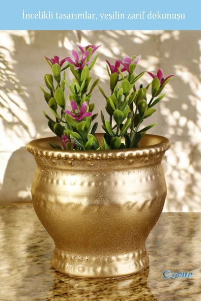 Evene Saksı Dekoratif Saksı Kaktüs Saksısı Sukulent Saksısı Küçük Saksı Model 43 Altın Saksı - Resim 5