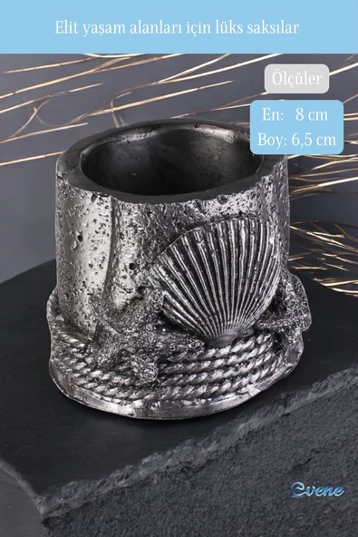 Evene Saksı Dekoratif Saksı Kaktüs Saksısı Sukulent Saksısı Küçük Saksı Model 5 Gümüş Eskitme Saksı - Resim 2